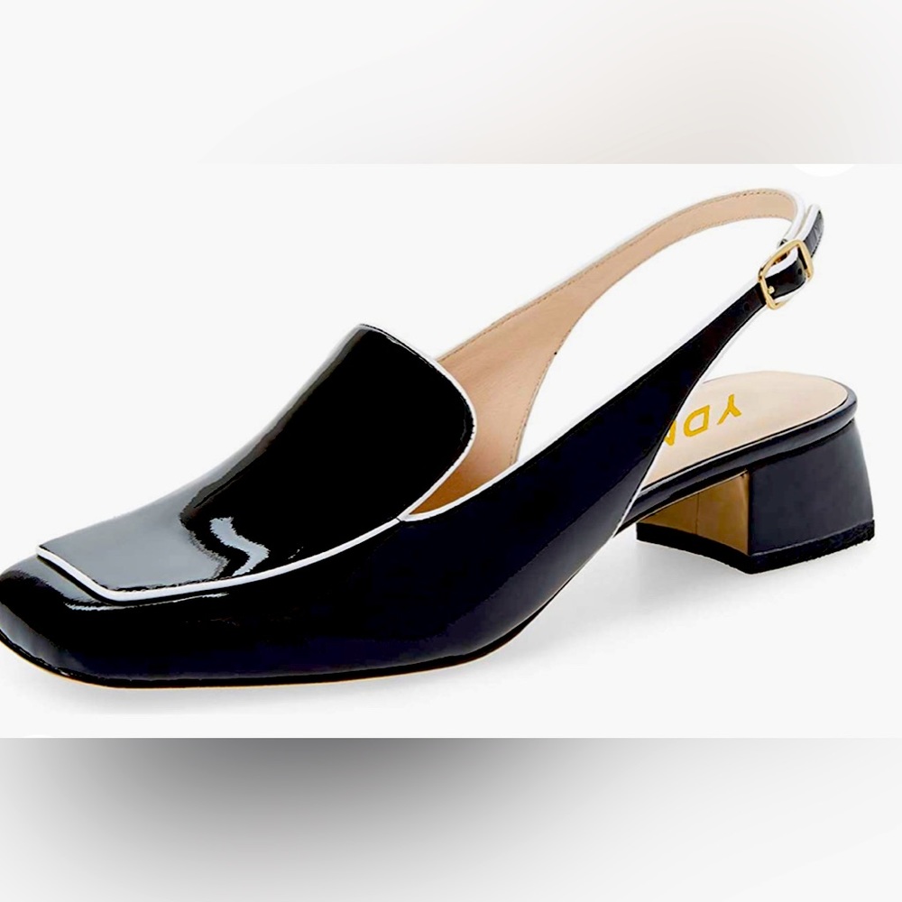 NWT On trend & timeless patent leather, square toe w/fine white piping detail.